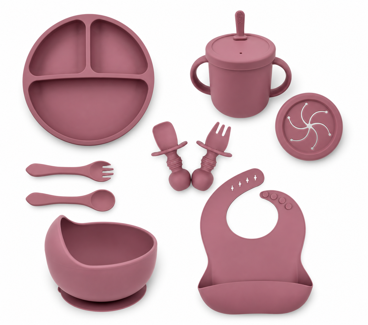 Coffret repas bébé 9 pièces, coloris rose poudré