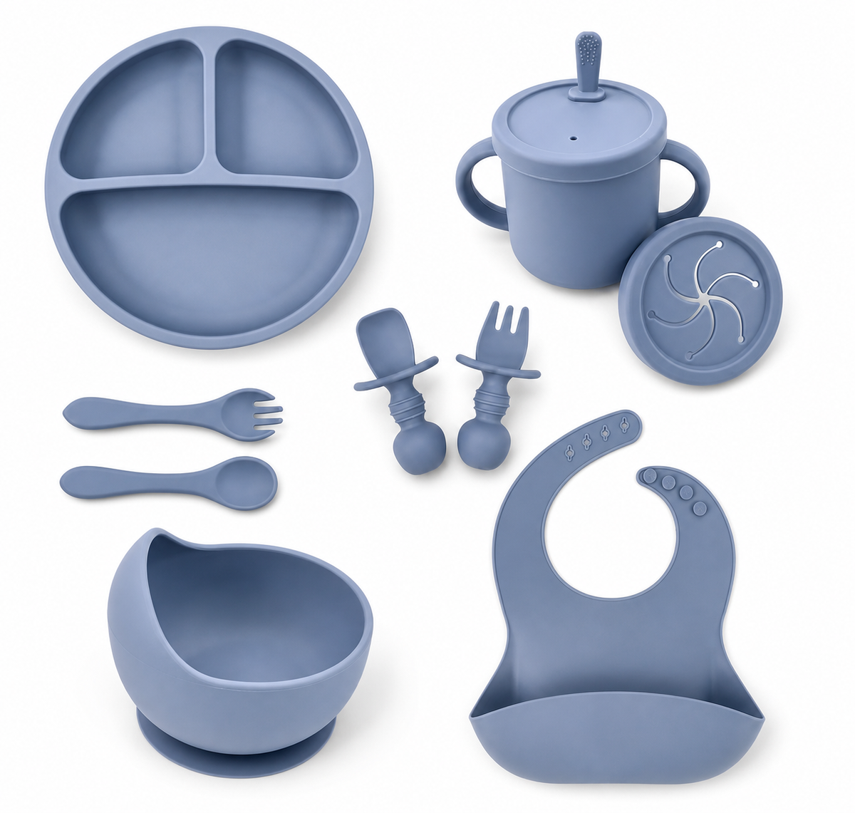 Coffret repas bébé 9 pièces, coloris bleu ciel