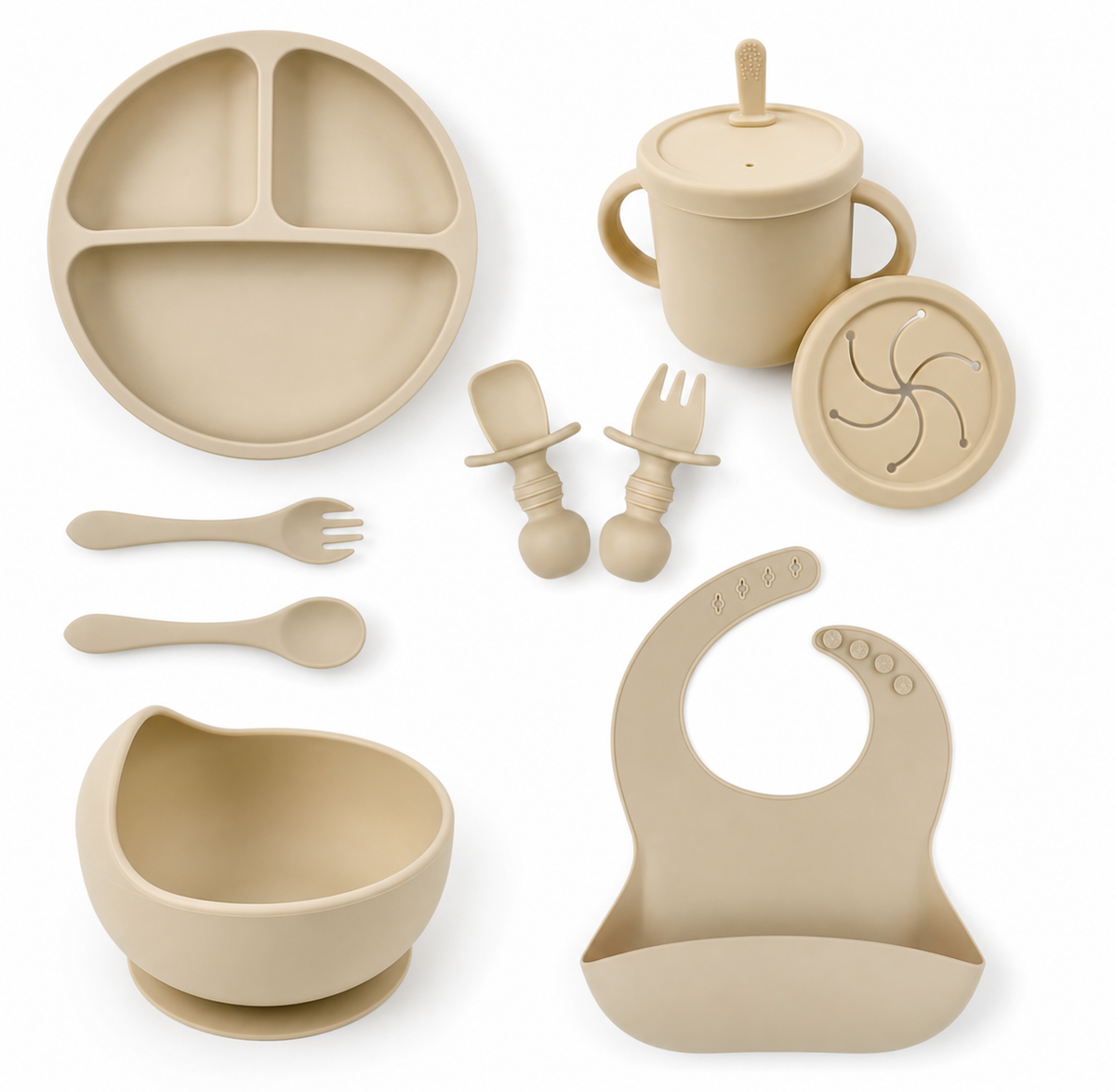 Coffret repas bébé 9 pièces, coloris beige