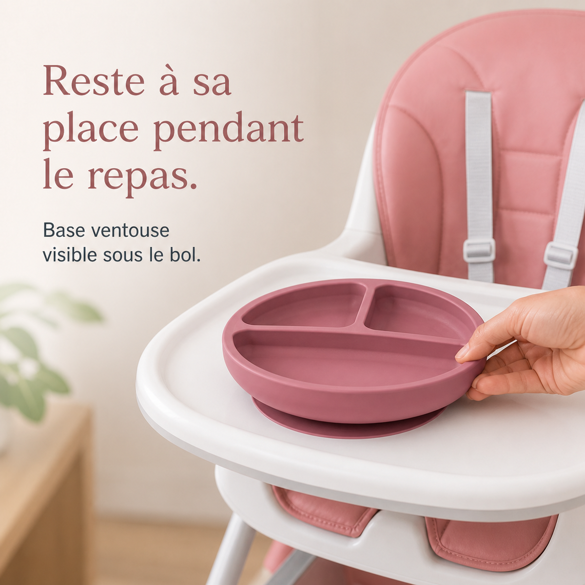 Base à ventouse du bol du coffret repas rose poudré