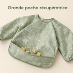 Poche récupératrice du bavoir vert sauge botanique, sur toute la largeur du bas
