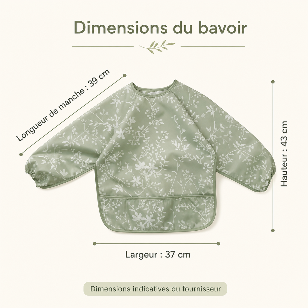 Cotes du bavoir vert sauge botanique : 43 cm de haut, 37 de large, manches de 39 cm
