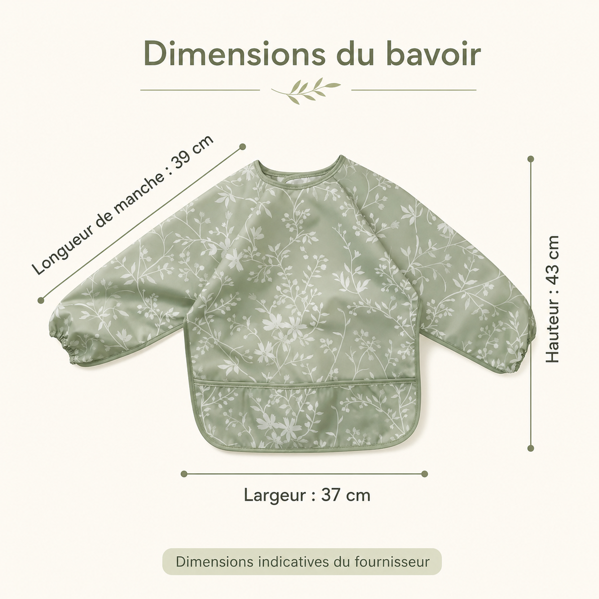 Cotes du bavoir vert sauge botanique : 43 cm de haut, 37 de large, manches de 39 cm