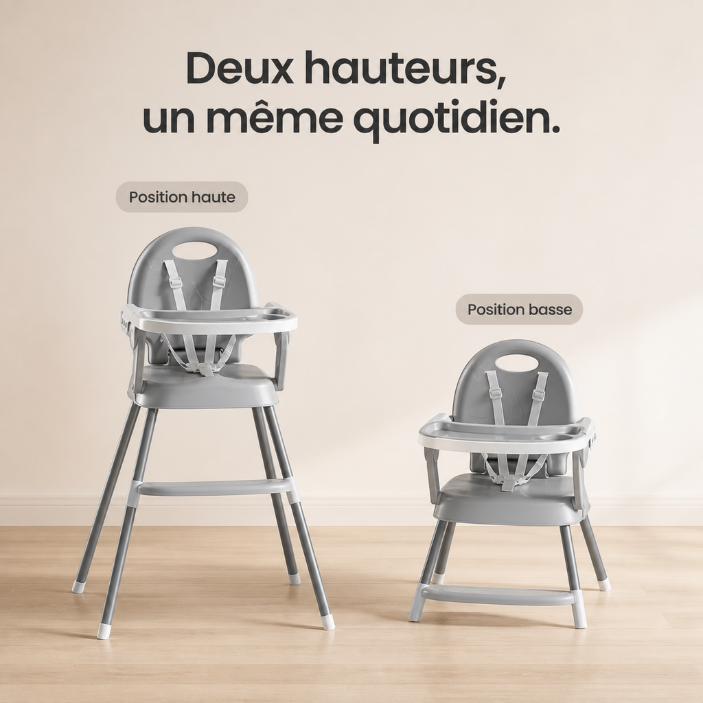 Les deux hauteurs de la chaise : position table et position basse