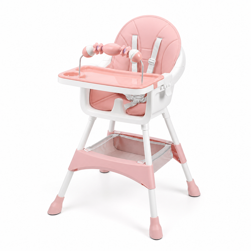 Chaise haute évolutive Confort, coloris rose poudré