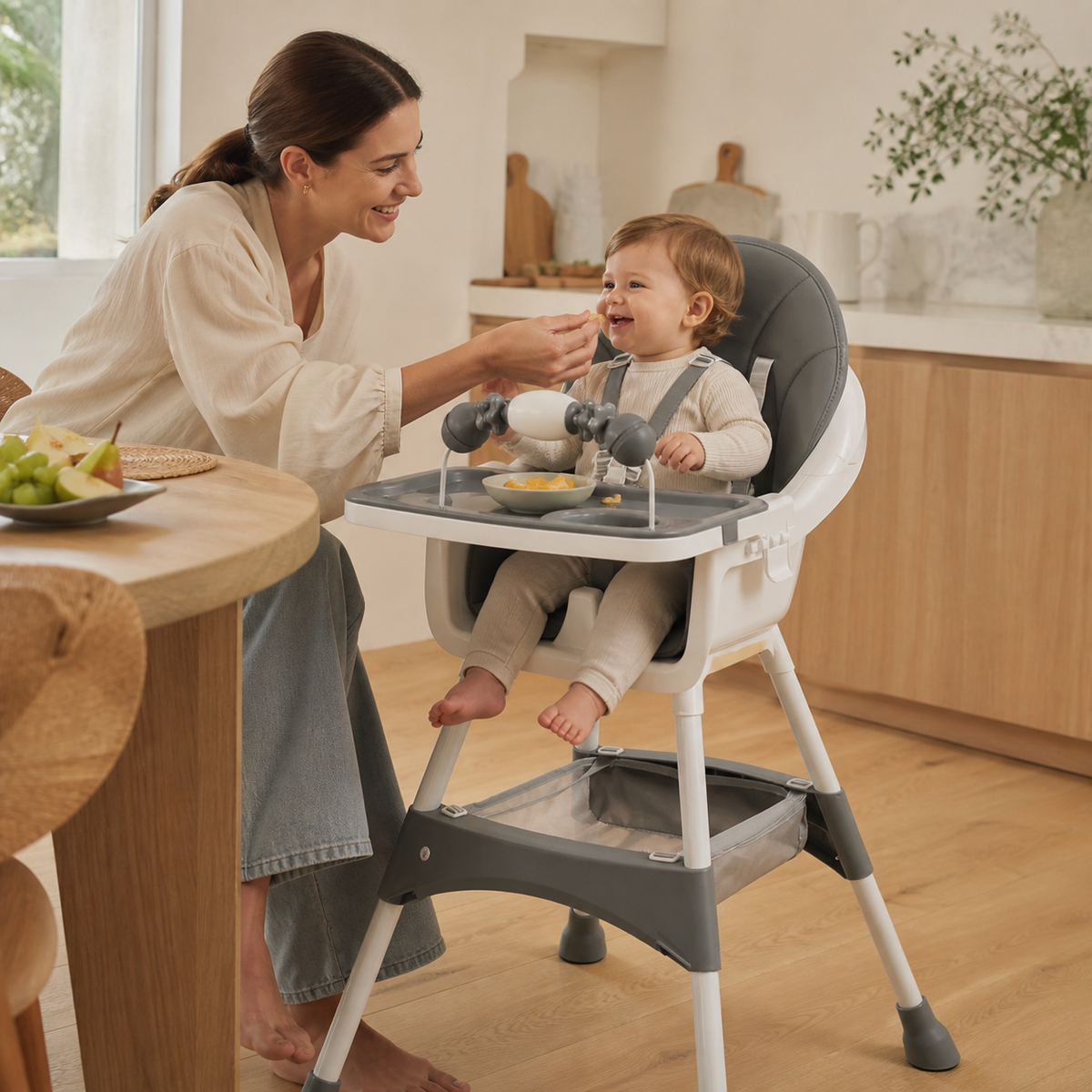 Chaise Confort grise pendant un repas de famille