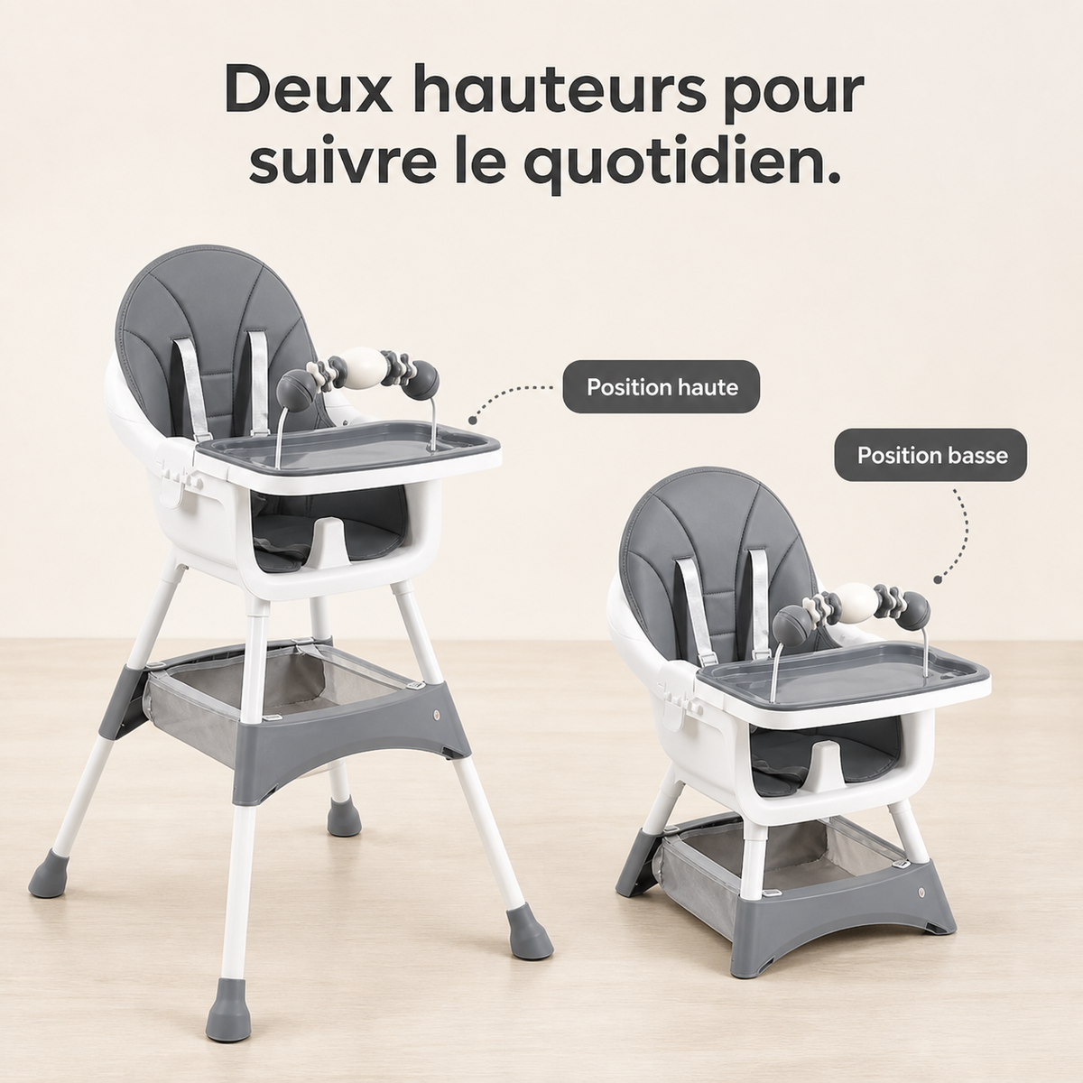 Les deux hauteurs de la chaise Confort gris