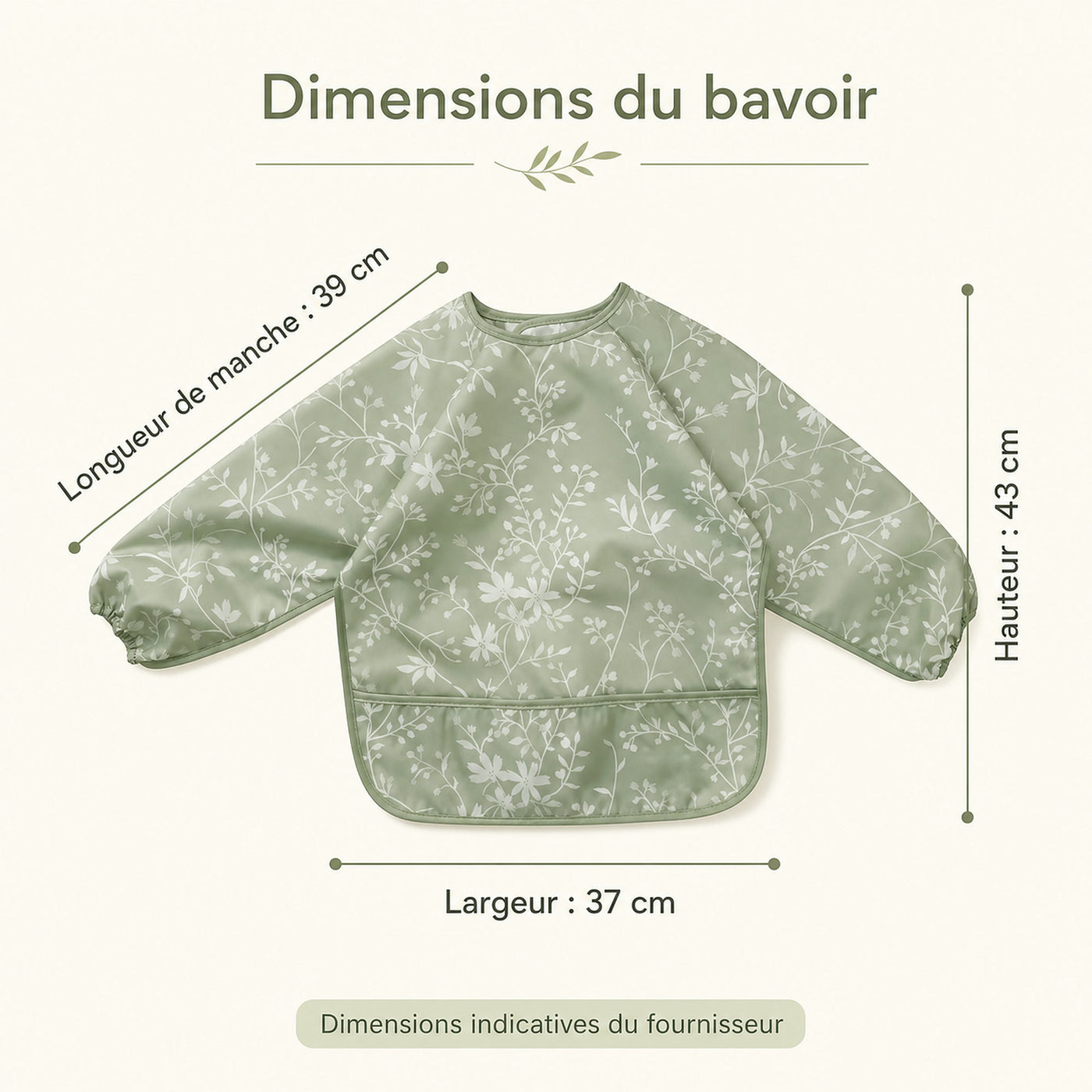 Bavoir à manches longues NIDOMEA, 43 cm de haut sur 37 de large, manches de 39 cm