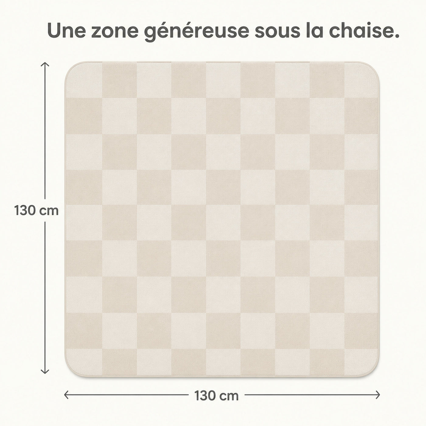 Tapis de repas NIDOMEA 130 × 130 cm, cotes indiquées