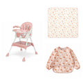 Pack Essentiel NIDOMEA rose poudré : chaise haute pliable E500, tapis de repas et bavoir à manches longues