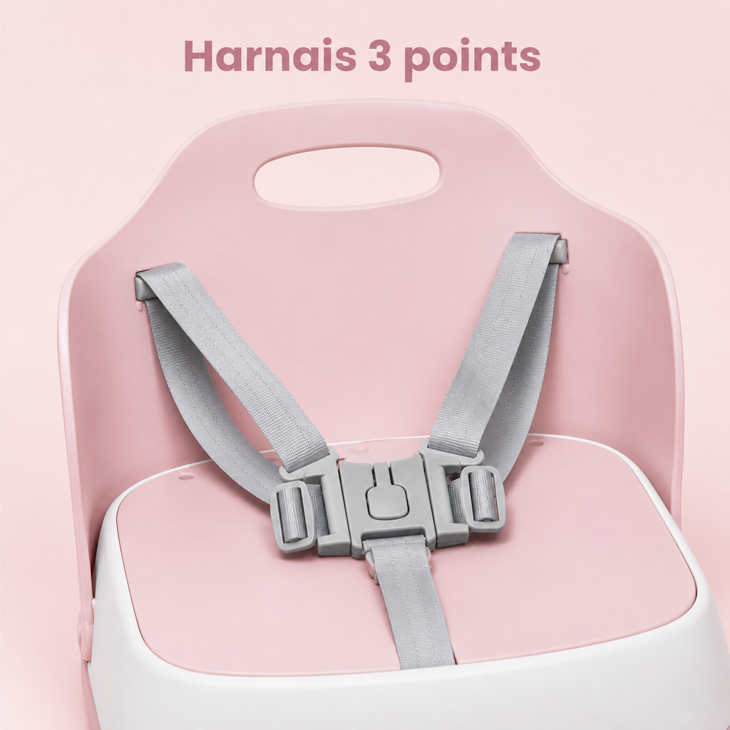 Harnais 3 points du rehausseur de chaise nomade rose poudré