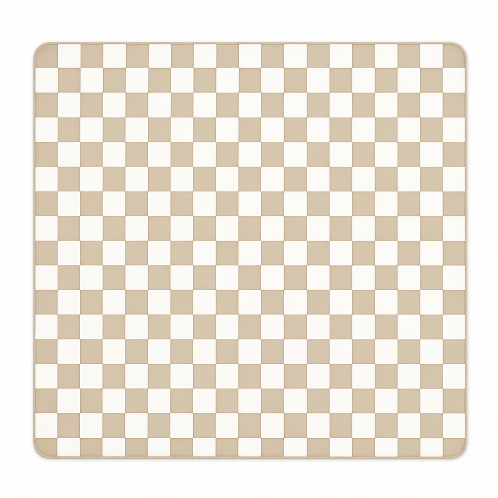 Tapis de repas imperméable 130 × 130 cm, motif damier beige
