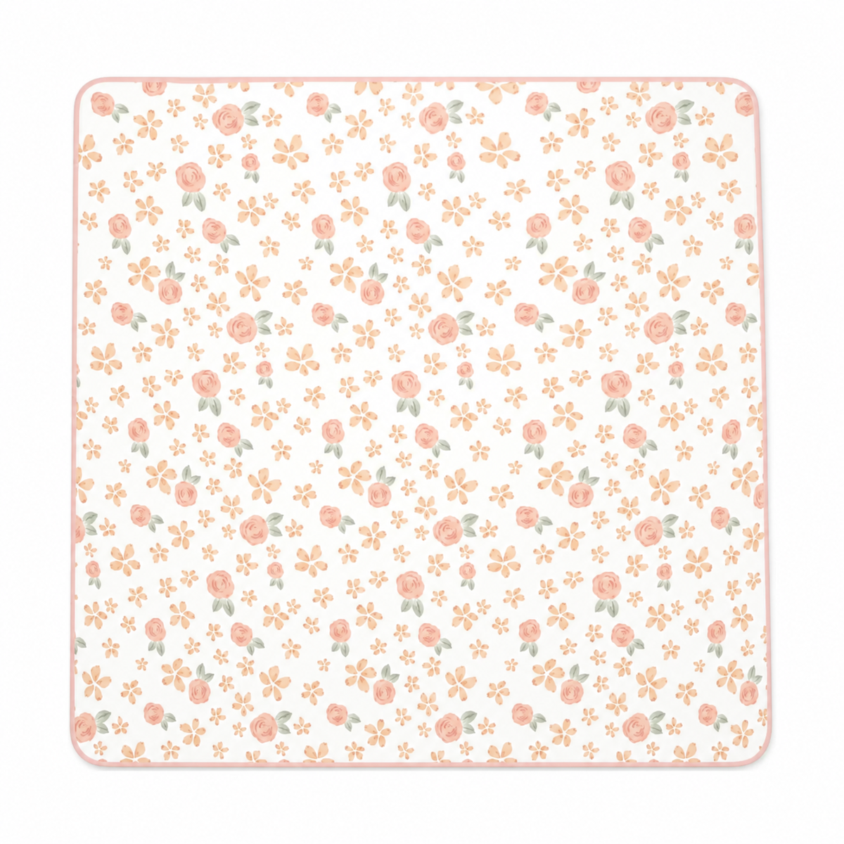 Tapis de repas imperméable 130 × 130 cm, motif fleurs pêche