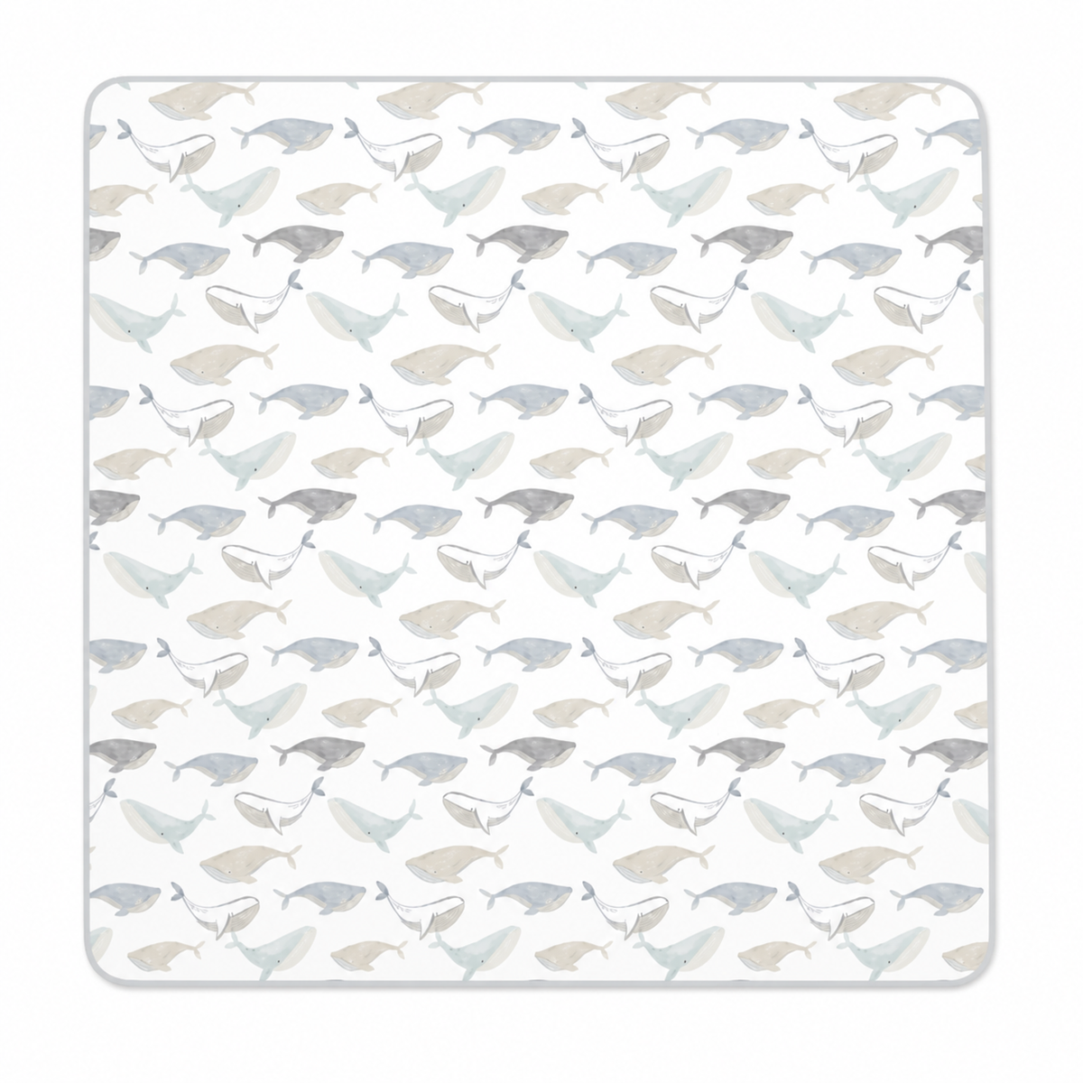 Tapis de repas imperméable 130 × 130 cm, motif baleines bleu