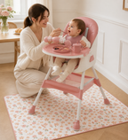 Pack Essentiel rose poudré : tapis de repas fleurs pêche sous la chaise haute